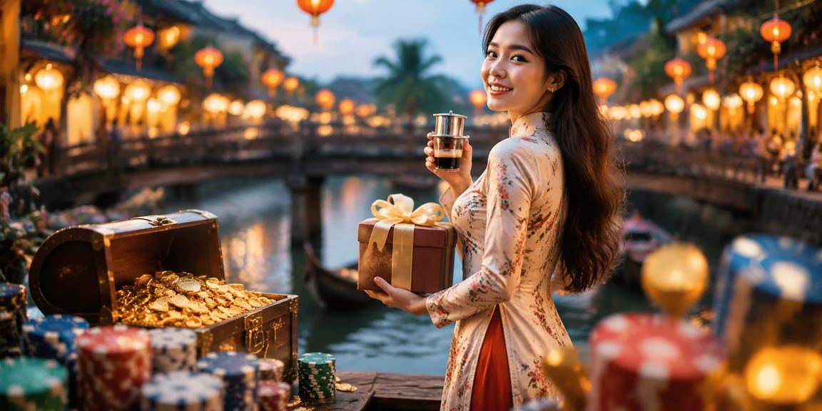 Người chơi ngồi cà phê Hội An xem kèo cá cược trên smartphone buổi sáng